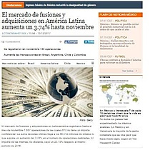 El mercado de fusiones y adquisiciones en Amrica Latina aumenta un 3.74% hasta noviembre